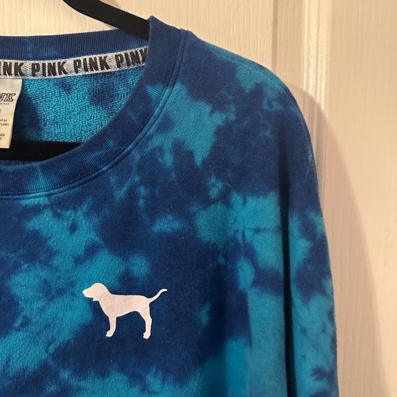 PINK Blue Tie-Dye Crewneck Sweatshirt Spirit Jersey (Size Medium) - Picture 2 of 4